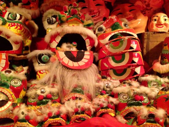 Colouful dragon masks at the Hong Kong History Museum