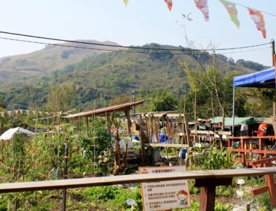 Beautiful Hills of Tai Lam Country Park as a backdrop to Hello Kiity Organic Farm