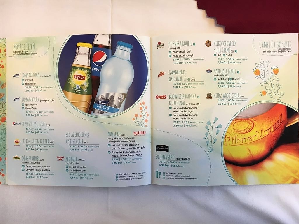 Drinks Menu from Berlin to Prague Train