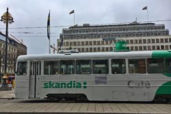 The cafe tram with coffee pot on top in Stockholm