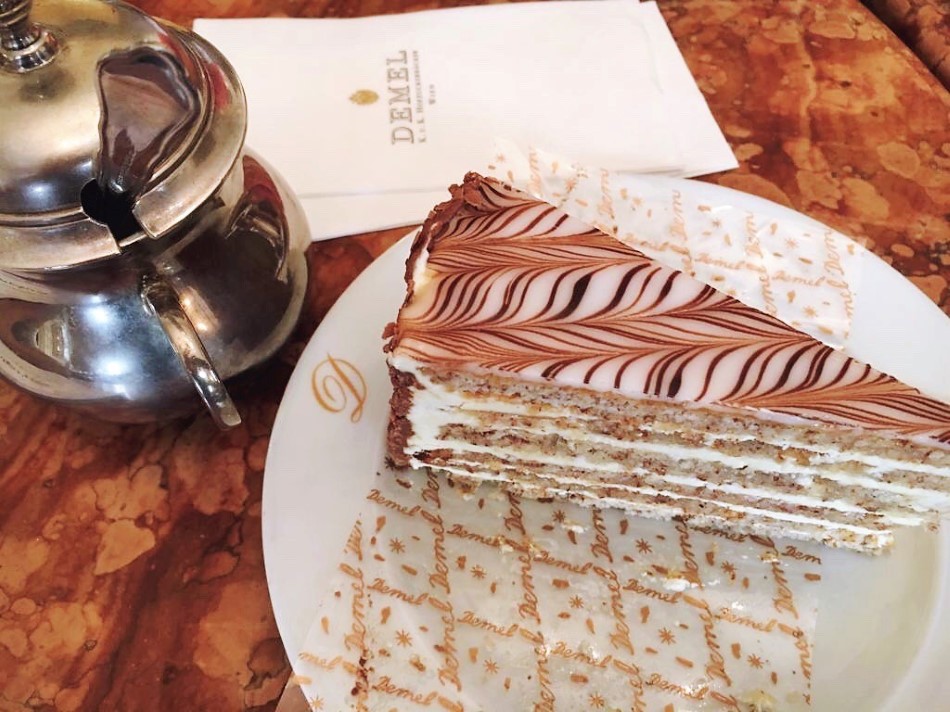 Esterhazy torte at Demel, Vienna with kids