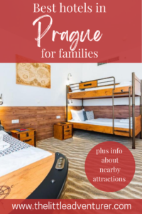 Text: Best hotels in Prague for families, plus nearby attractions, www.thelittleadventurer.com Photo: family suite with boat-theme and bunk beds
