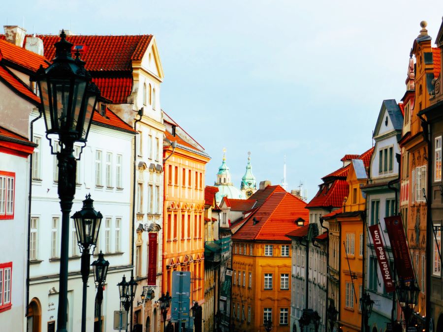 Street scene in Prague in winter 