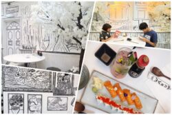 Images showing black and whiter graphic interiors of Waku Waku
